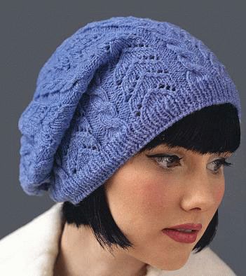 Knitted Blue hat with lace cable pattern - Knitting and Crochet