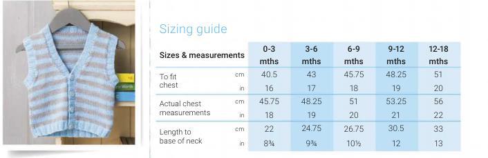 sizing guide for striped waistcoat knitting pattern free