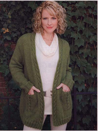 Green Cardigan With Cables Free Knitting Pattern Knitting