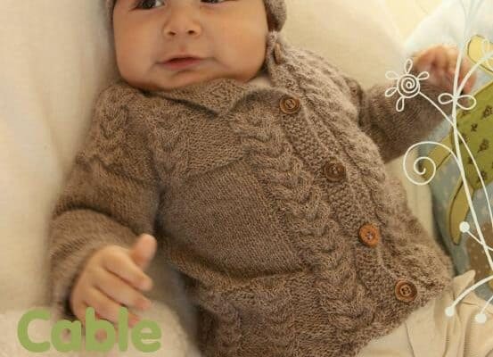 Free knitting pattern-Winter baby jacket and hat with cables