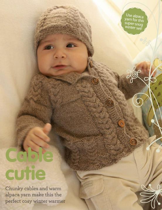 Free knitting pattern-Winter baby jacket and hat with cables