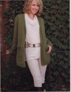 Green cable-knit cardigan