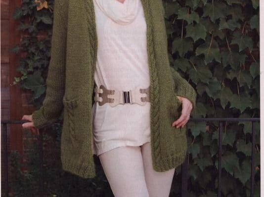 Green cable-knit cardigan
